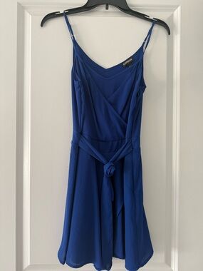 Express Royal Blue Spaghetti Strap Wrap Romper